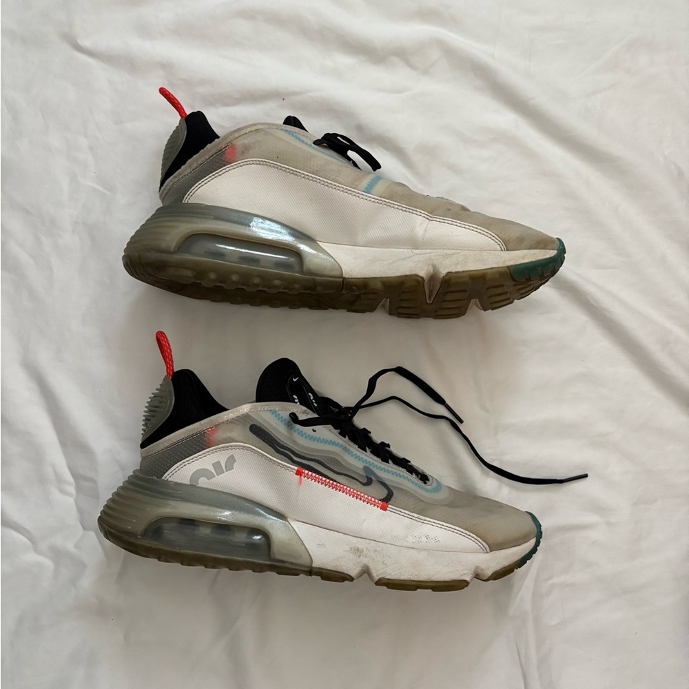 Nike Air Max White and Gray Sneakers with Red Accents